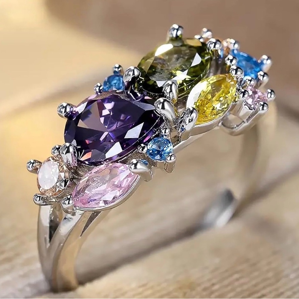 Multicolor Gemstone Silver Ring - Picture 3 of 4